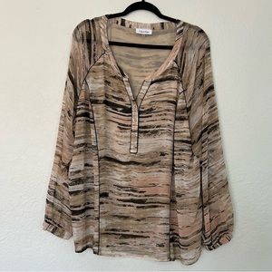 Calvin Klein Striped Marbled V Neck Top Blouse Semi Sheer‎ Women’s Plus Size 3X